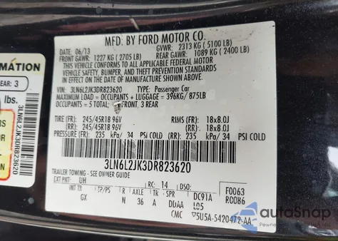 2013 Lincoln Mkz z USA, uszkodzony, nr VIN 3LN6L2JK3DR823620